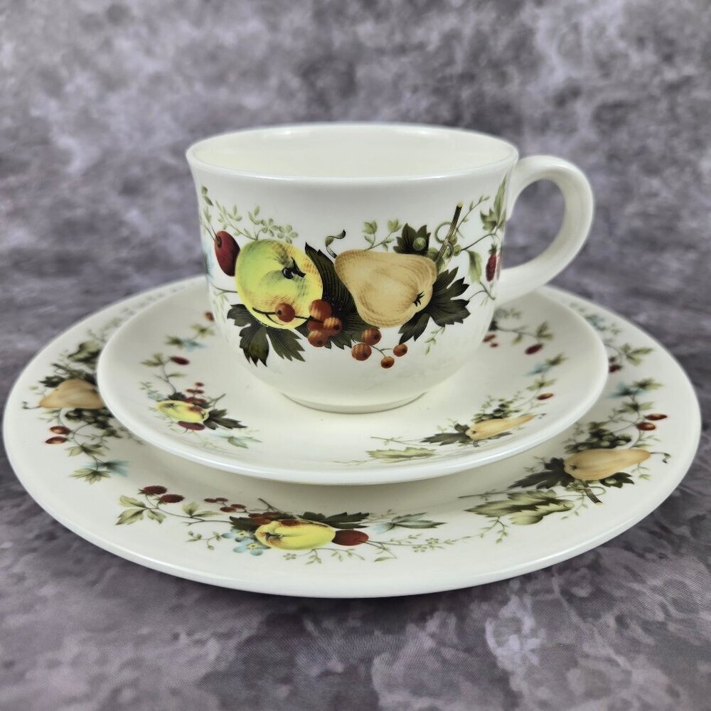 Royal Kent 3 Piece Set cup Saucer Bread Plate Apples Pears Fruits Vintage